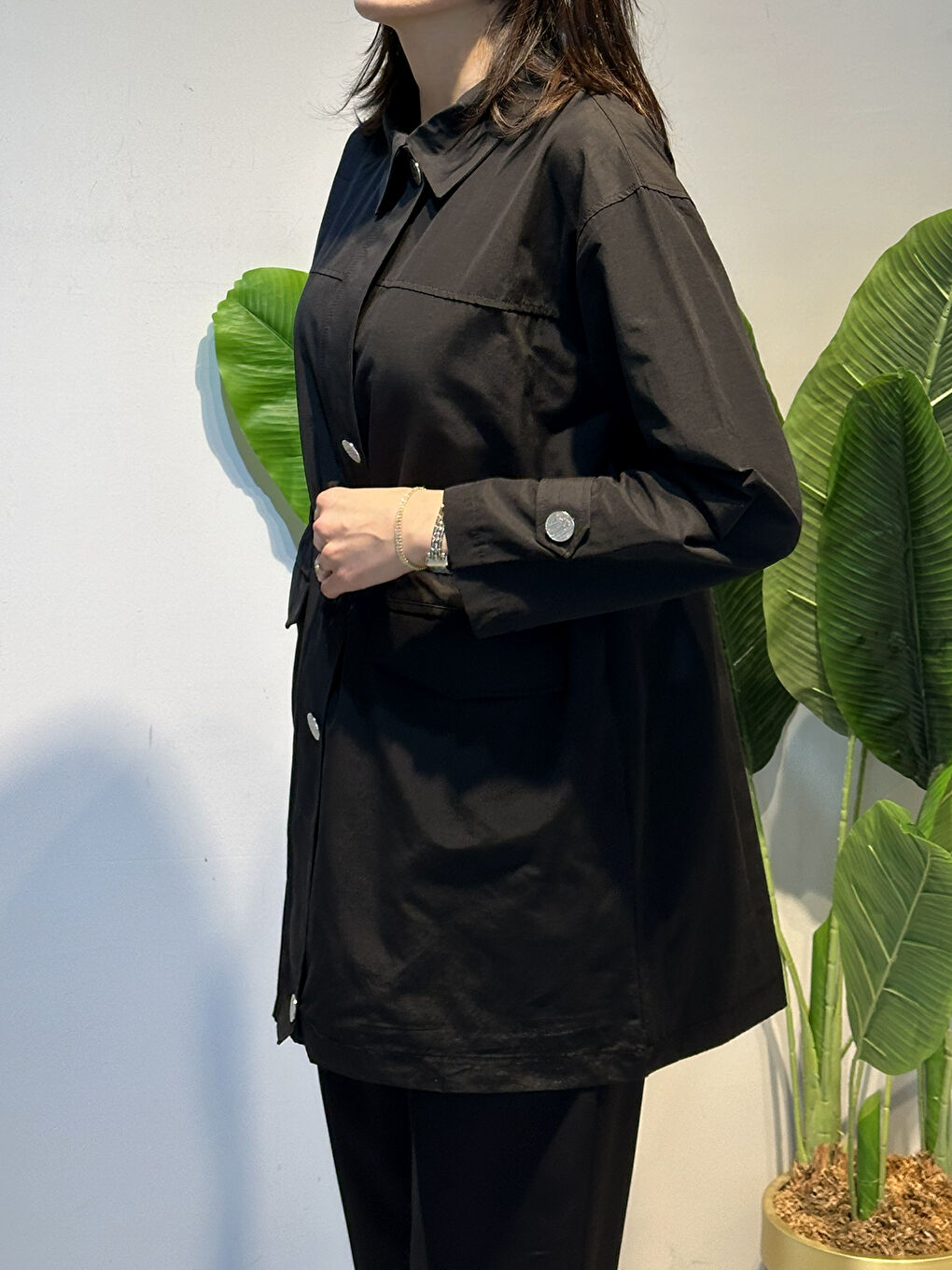 Düğme Detaylı Beli Bağcıklı Kap Ceket 2862 Siyah-2