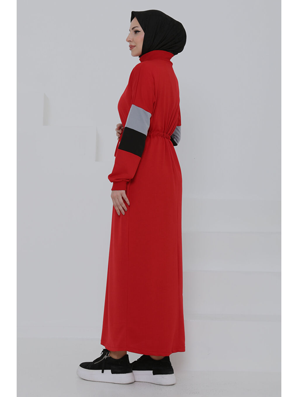 Kırmızı Garnili Fermuarlı Elbise Kirmizi - 27047-5