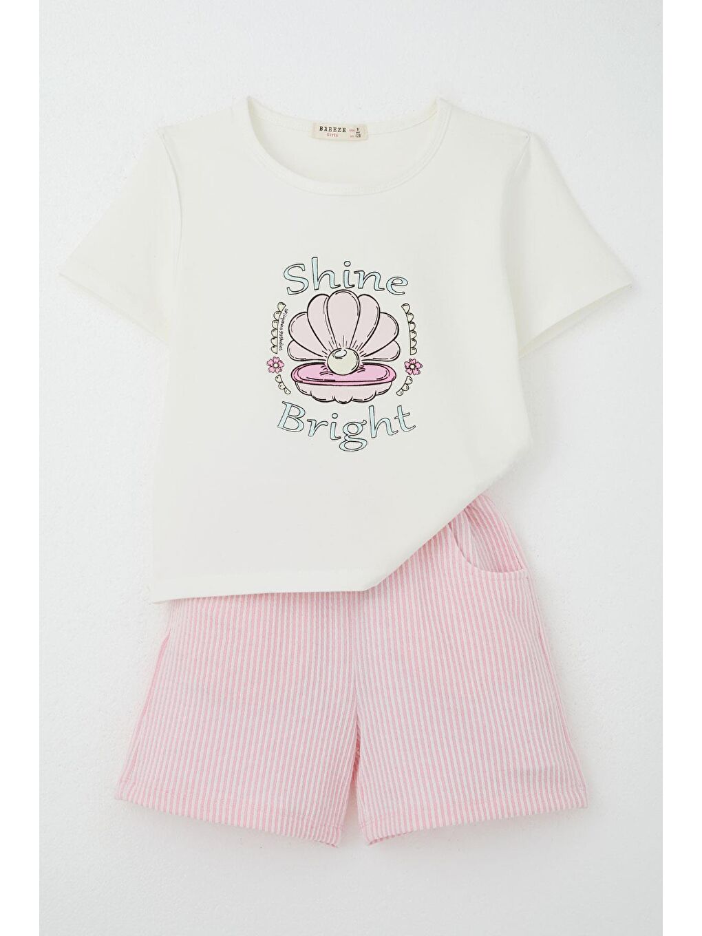 Kız Çocuk Şortlu Takım Deniz Kabuğundaki İnci Işıltısı Ekru (5-8 Yaş)