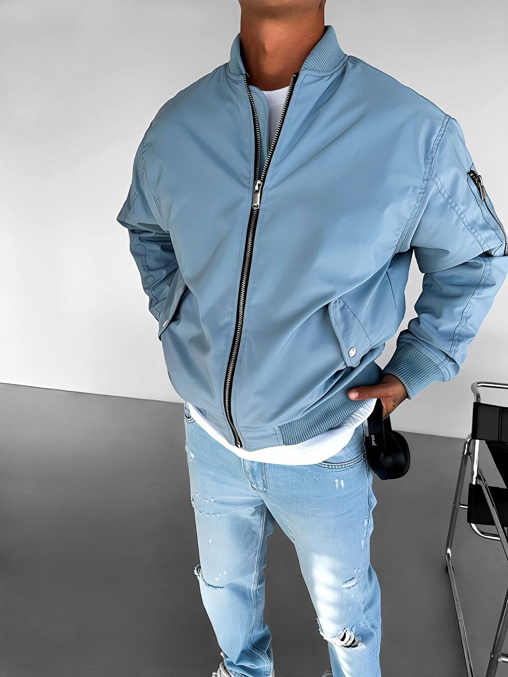 Abluka Online Erkek Basic Bomber Ceket Mavi - 3