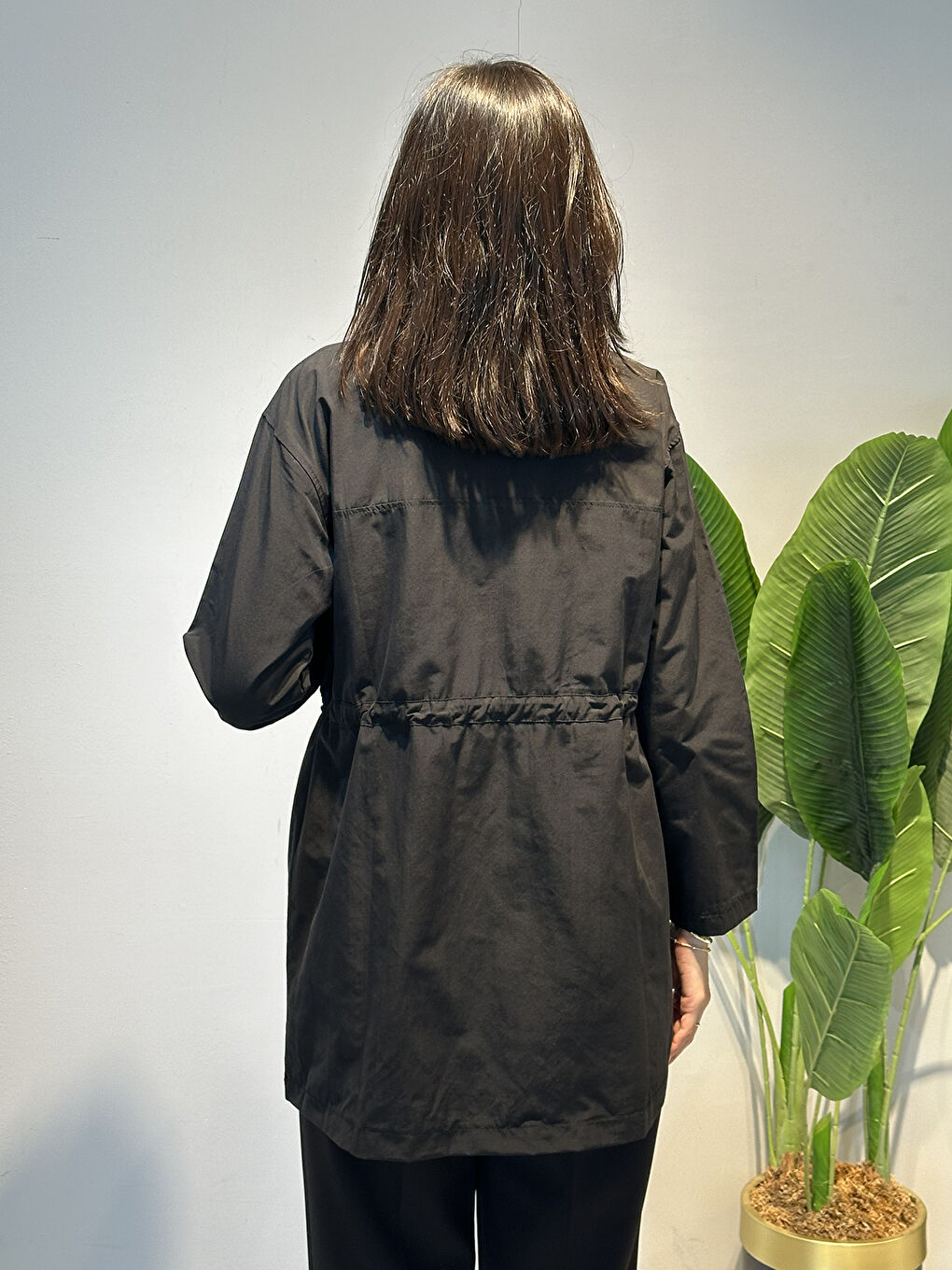 Düğme Detaylı Beli Bağcıklı Kap Ceket 2862 Siyah-3