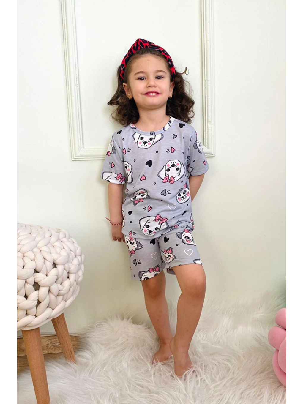 Beyaz Kız Çocuk Pamuklu Penye Kumaş Şortlu Pijama Takımı-7