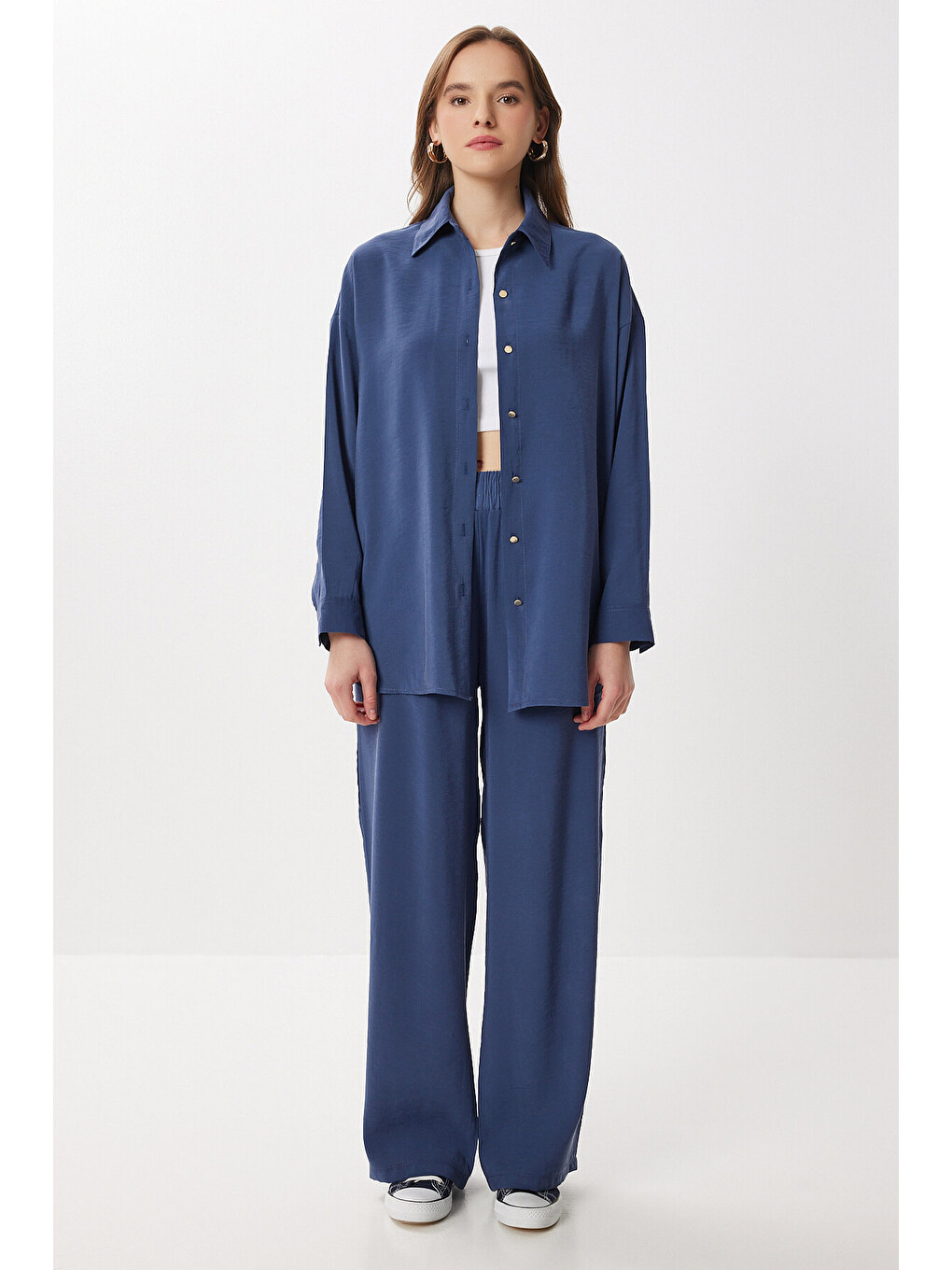 Lacivert Oversize Modal Gömlek Pantolon Takım LACİVERT LBY0030-1
