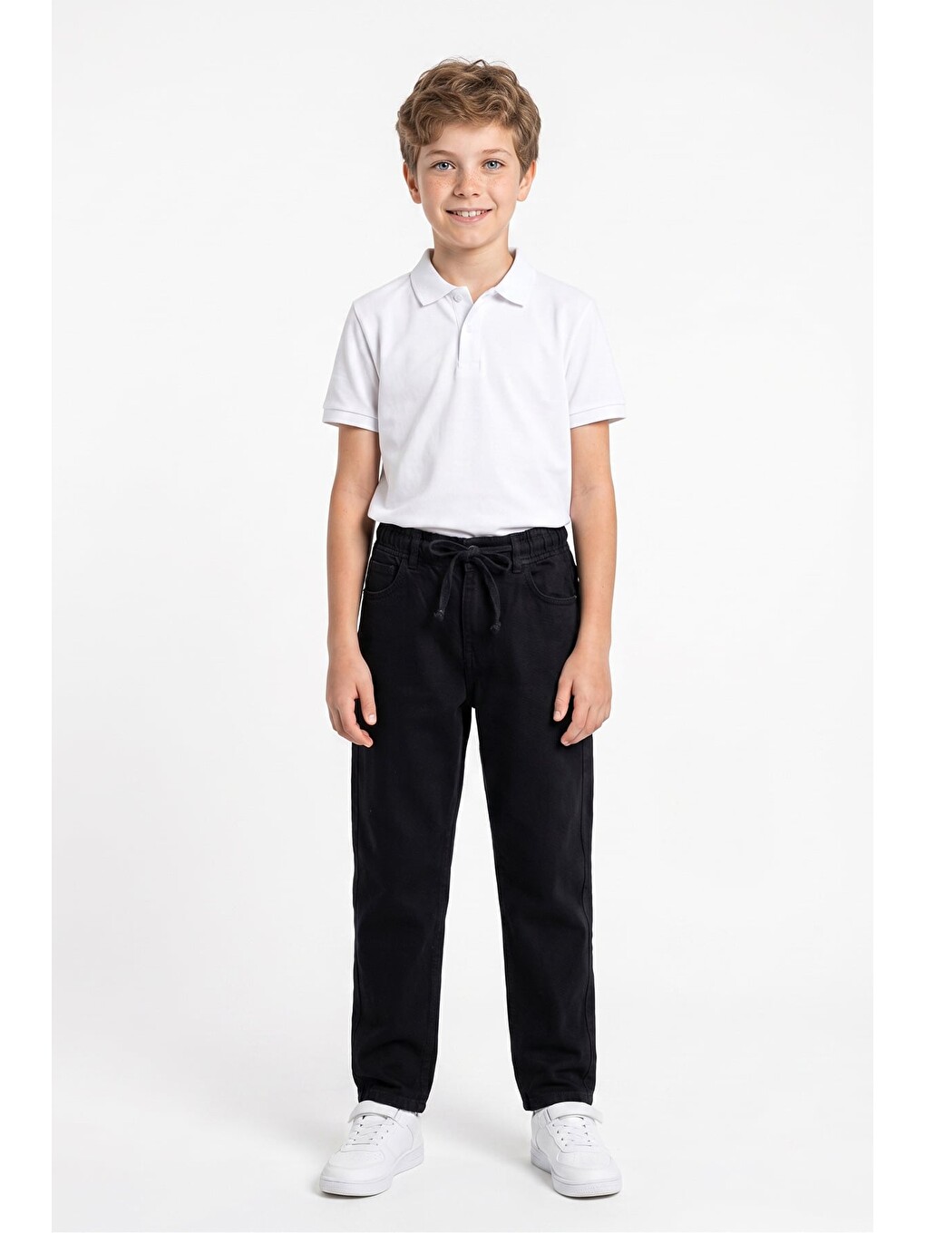 Siyah Beli Bağlamalı Baggy Erkek Çocuk Pantolon-1