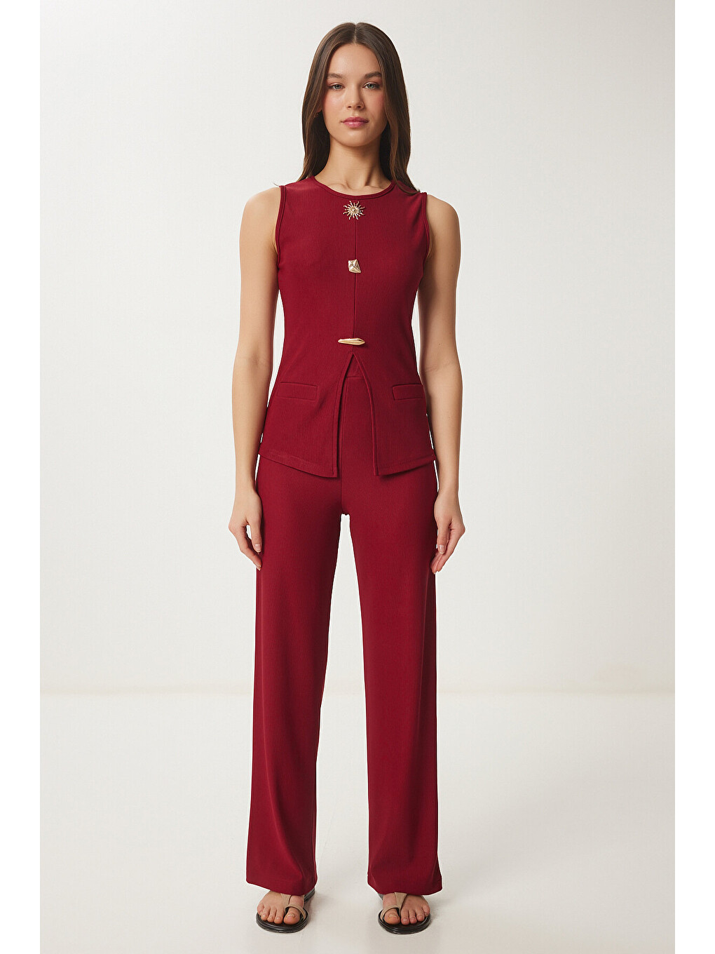 Bordo Dore Aksesuarlı Fitilli Alt-Üst Takım BORDO LZH0013