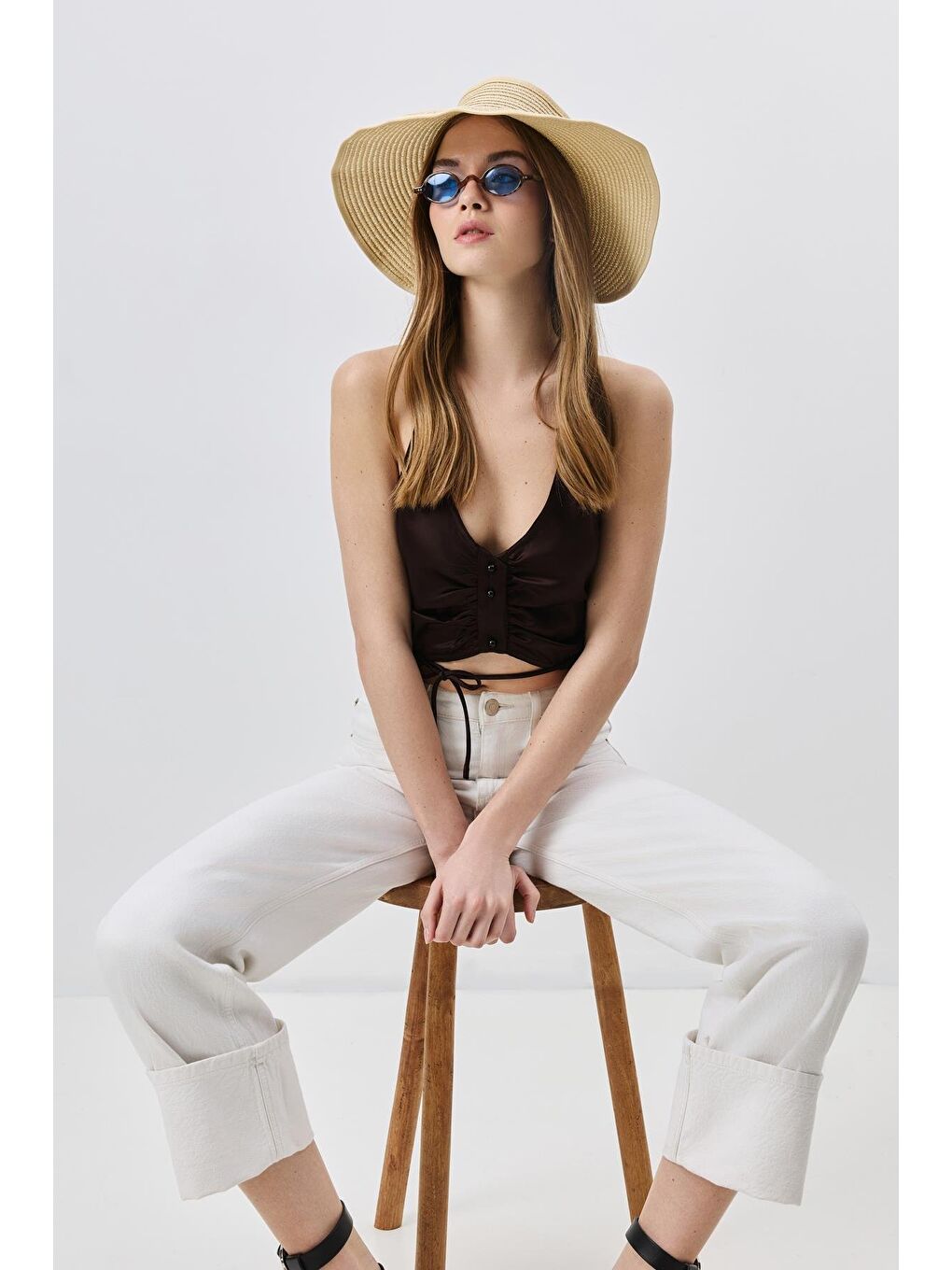 Fiyonk Detaylı Vizör Hasır Şapka Y8207 Bej