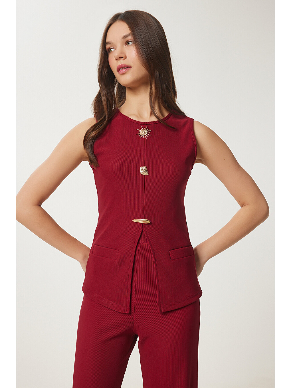 Bordo Dore Aksesuarlı Fitilli Alt-Üst Takım BORDO LZH0013-3