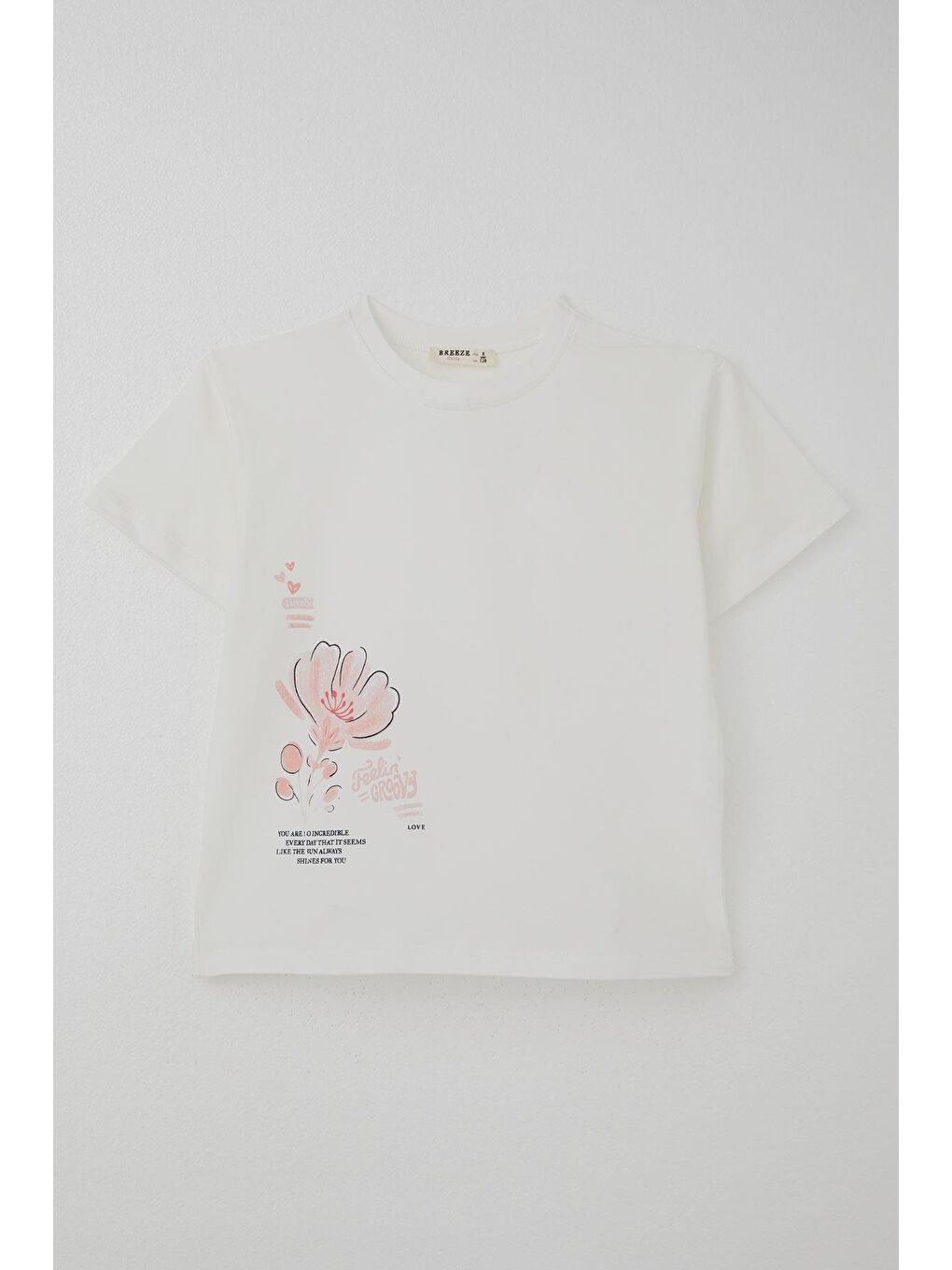 Kız Çocuk Şortlu Takım Sevgi Temalı Çiçek Baskılı Ekru (6-12 Yaş)-1