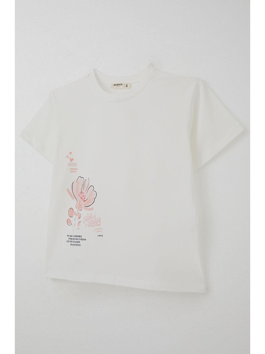 Kız Çocuk Şortlu Takım Sevgi Temalı Çiçek Baskılı Ekru (6-12 Yaş)-5