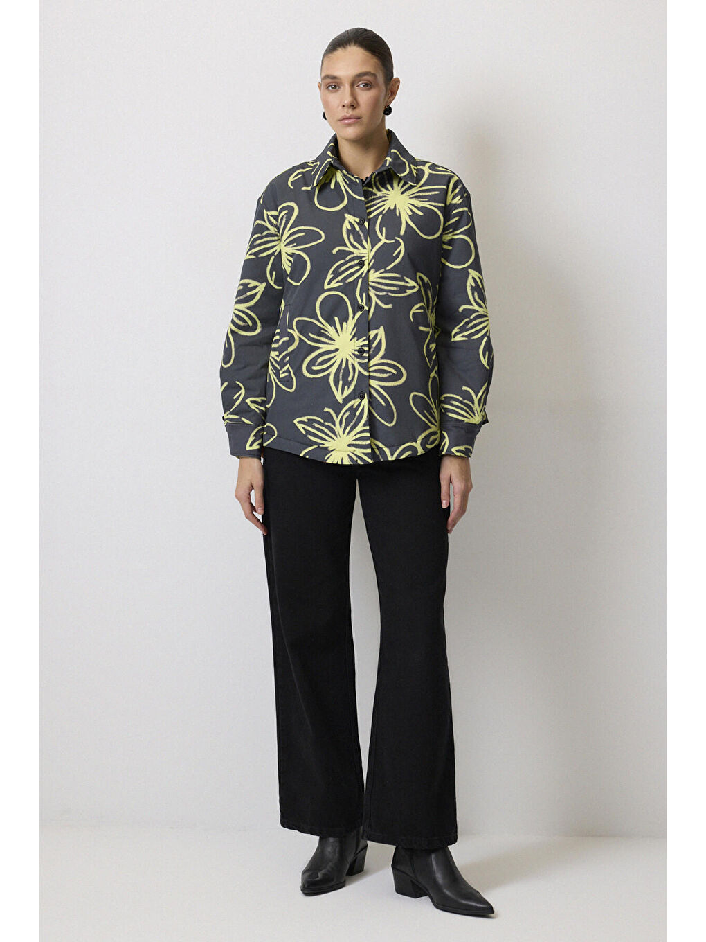 Antrasit Desenli Kapitone Ceket-1