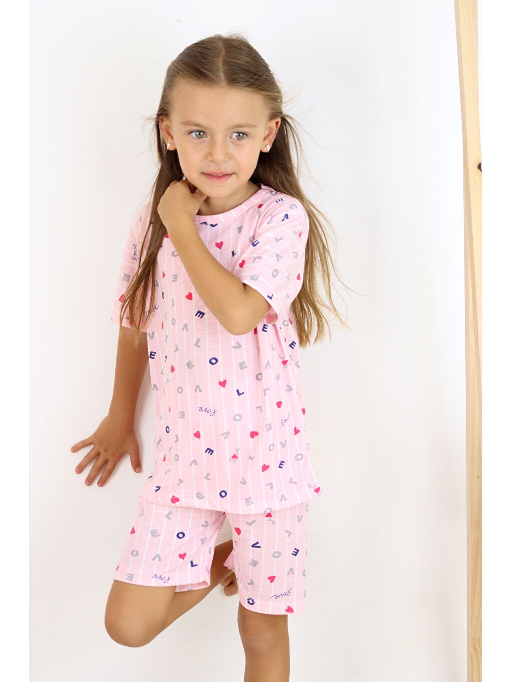 Pembe Kız Çocuk Pamuklu Penye Kumaş Şortlu Pijama Takımı-2