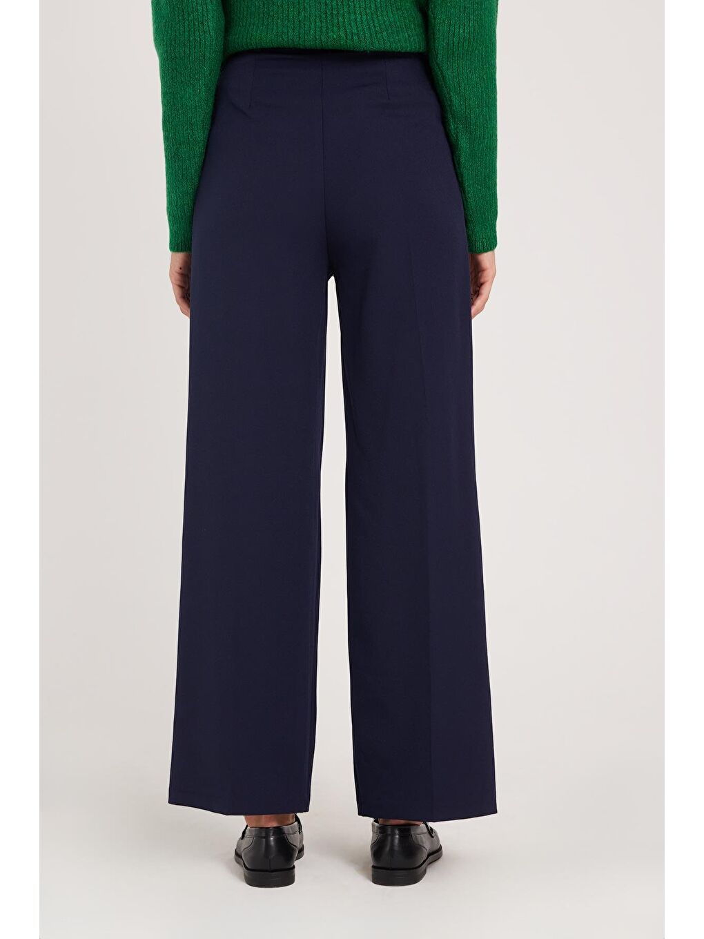 Kadın Regular Fit Klasik Kesim Yüksel Bel Geniş Paça Lacivert Pantolon-6