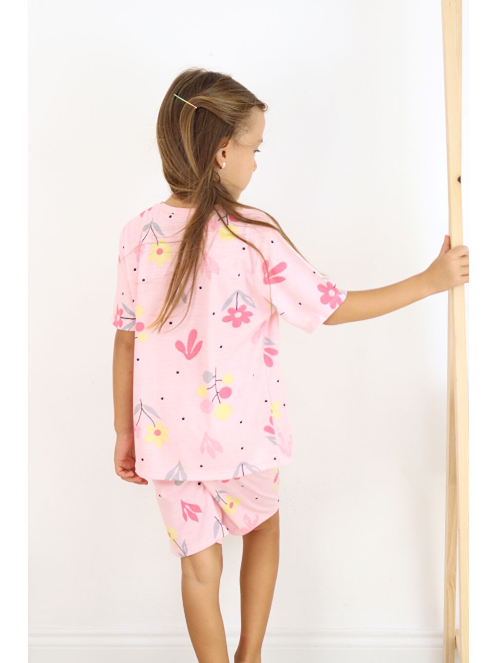 Pembe Kız Çocuk Pamuklu Penye Kumaş Şortlu Pijama Takımı-7