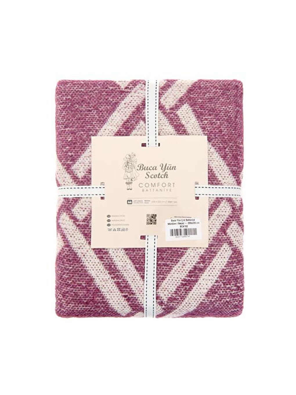 Turkuaz Çift Kişilik Battaniye - Mürdüm / Beyaz - 200x220 cm-2