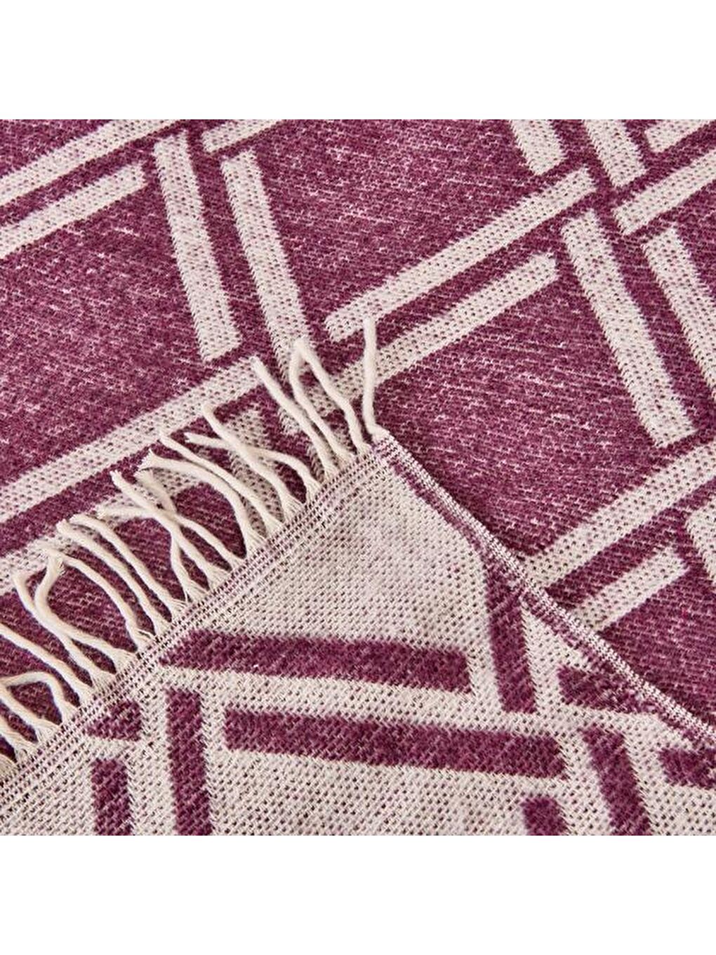 Turkuaz Çift Kişilik Battaniye - Mürdüm / Beyaz - 200x220 cm-3