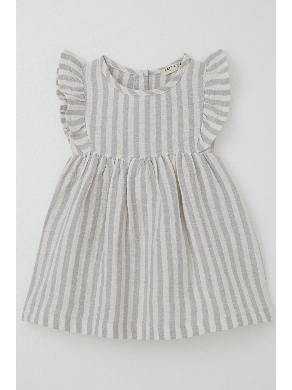 Kız Çocuk Elbise Arkası Düğme Detaylı Kol Kısmı Fırfırlı Ekru (3-8 Yaş)-2