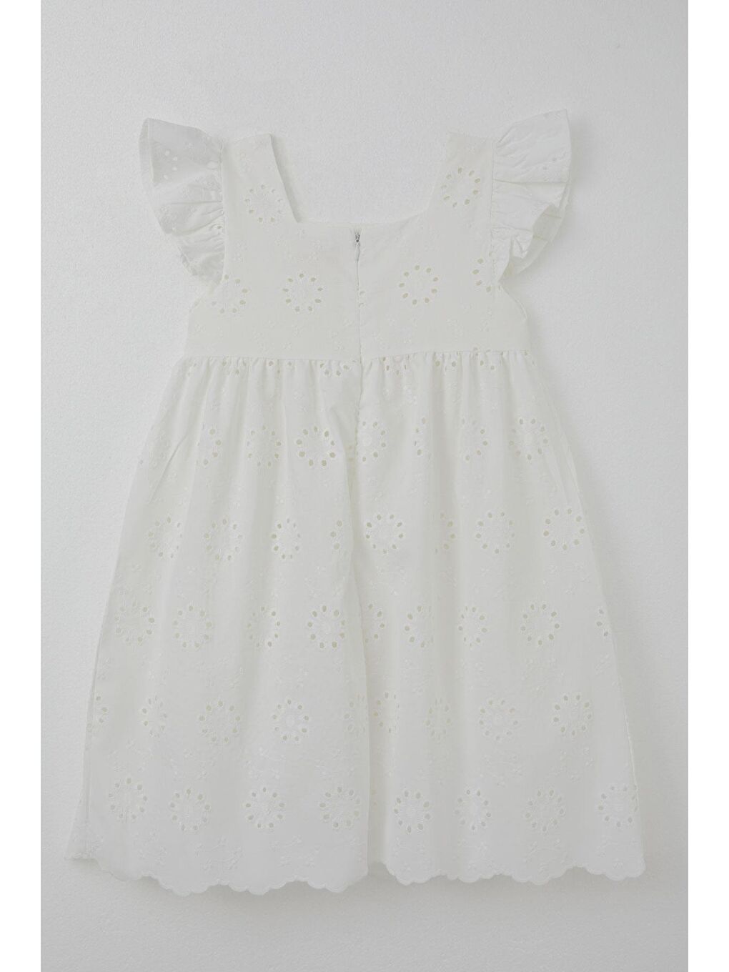Kız Çocuk Elbise Çiçek Nakışlı Arka Kısmı Fermuarlı Ekru (5 Yaş)-1