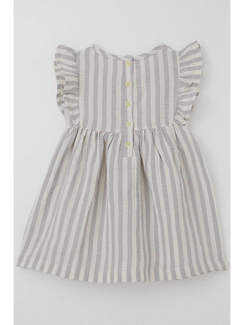 Kız Çocuk Elbise Arkası Düğme Detaylı Kol Kısmı Fırfırlı Ekru (3-8 Yaş)-3