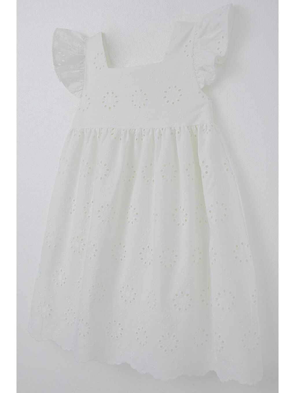 Kız Çocuk Elbise Çiçek Nakışlı Arka Kısmı Fermuarlı Ekru (5 Yaş)-2