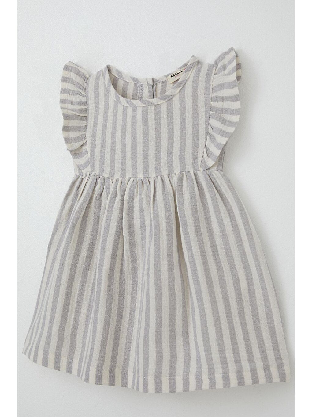 Kız Çocuk Elbise Arkası Düğme Detaylı Kol Kısmı Fırfırlı Ekru (3-8 Yaş)-4