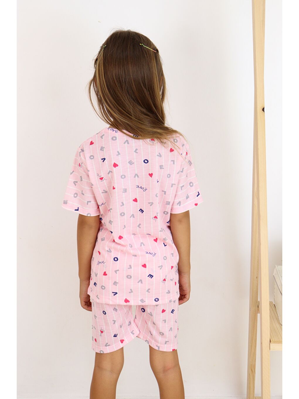 Pembe Kız Çocuk Pamuklu Penye Kumaş Şortlu Pijama Takımı-7
