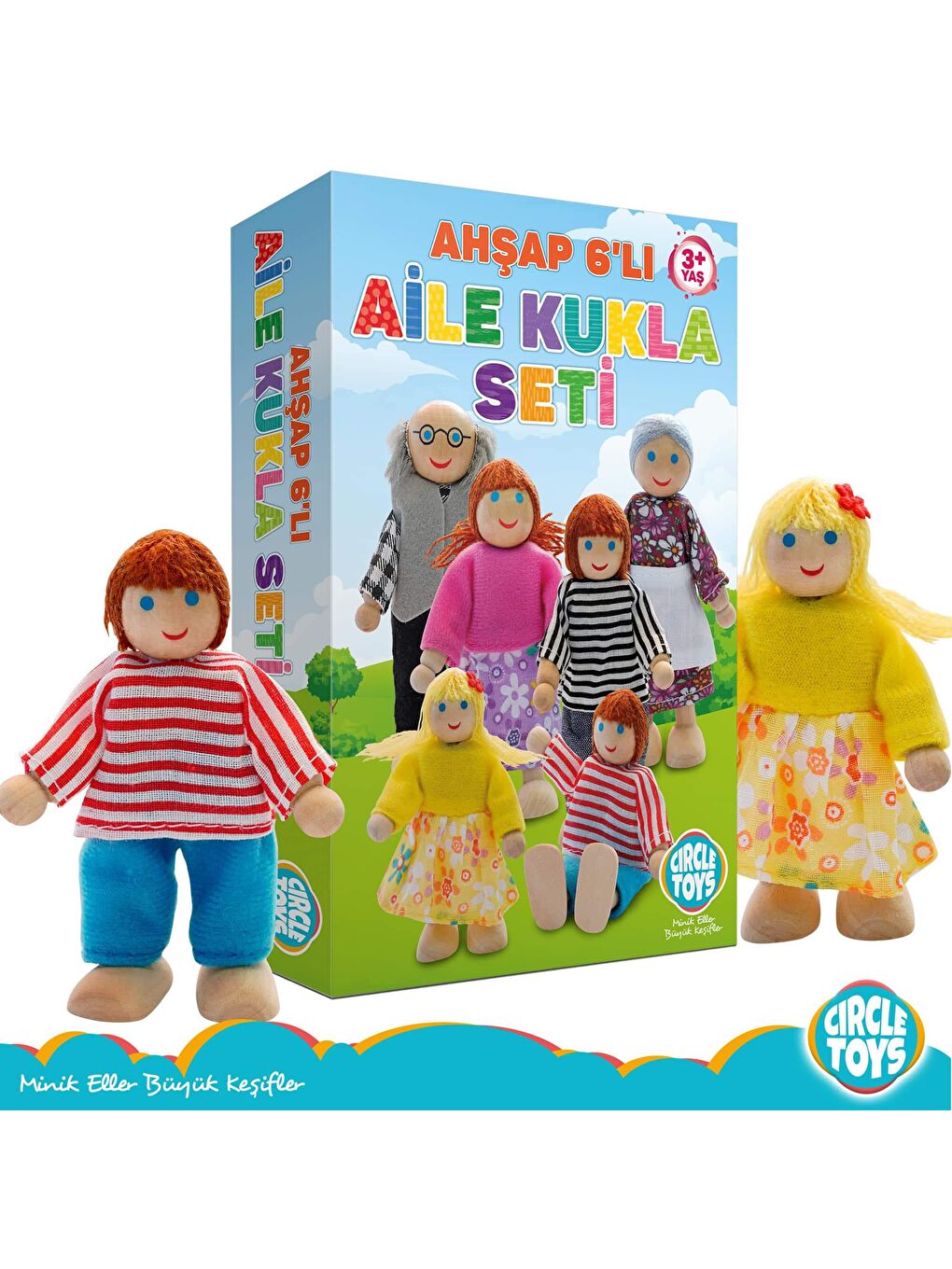 Circle Toys Karışık Ahşap 6'lı Aile Kukla Seti - 2