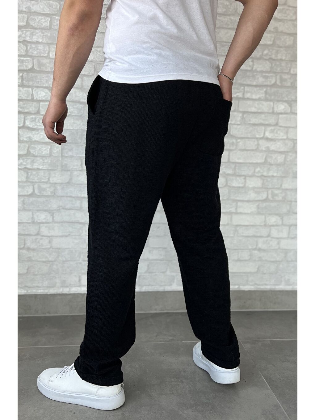 Siyah Bel Bağcıklı Duble Paça Erkek Jogger Pantolon-2