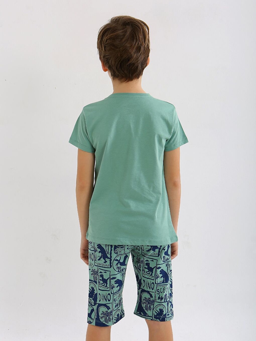 Yeşil Erkek Çocuk Kısa Kollu Kapri %100 Pamuklu Pijama Takımı Trainer-2