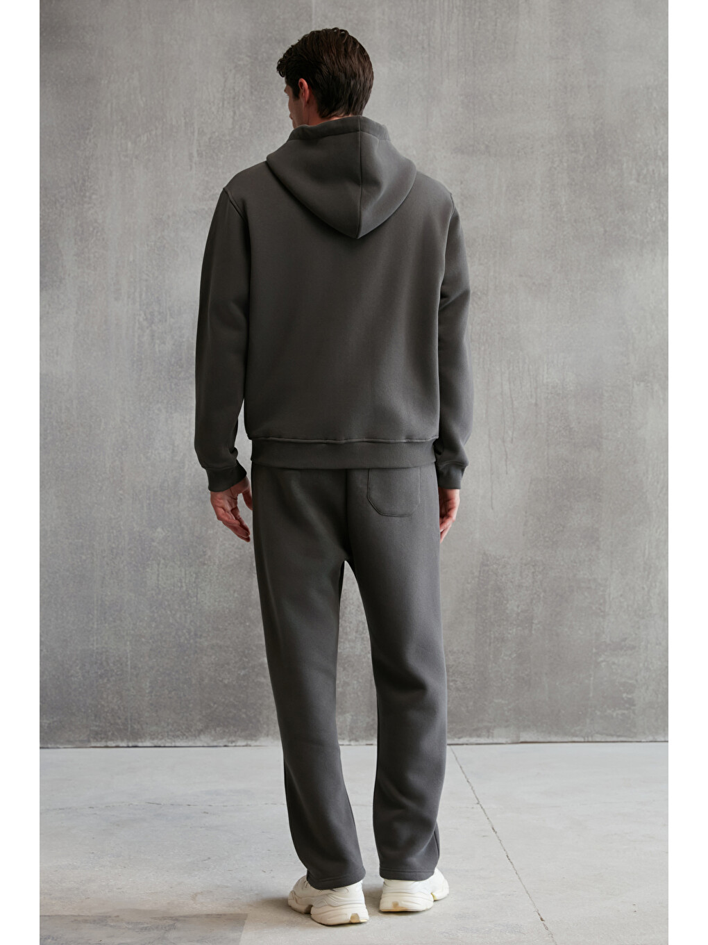 Erkek Yumuşacık Organik Pamuk Oversize Fermuarlı Baskılı Kapüşonlu Koyu Gri Sweatshirt-6