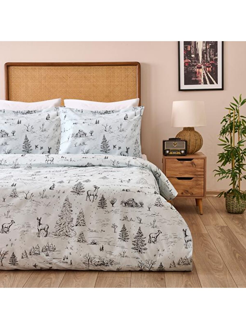 Siyah Soft Pacha Çift Kişilik Nevresim Takımı - Mavi / Antrasit