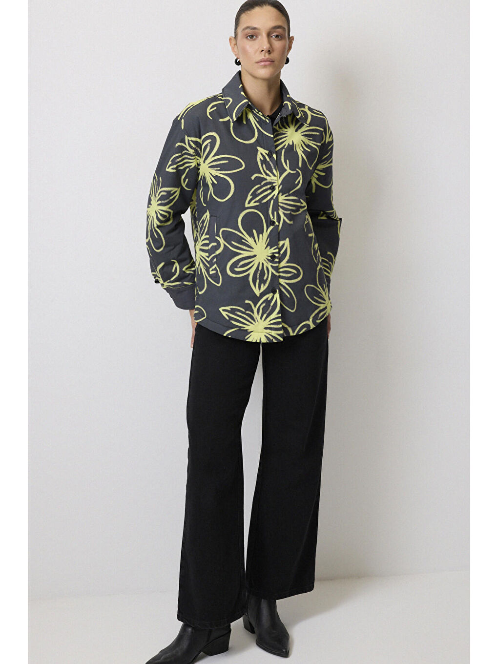 Antrasit Desenli Kapitone Ceket-3