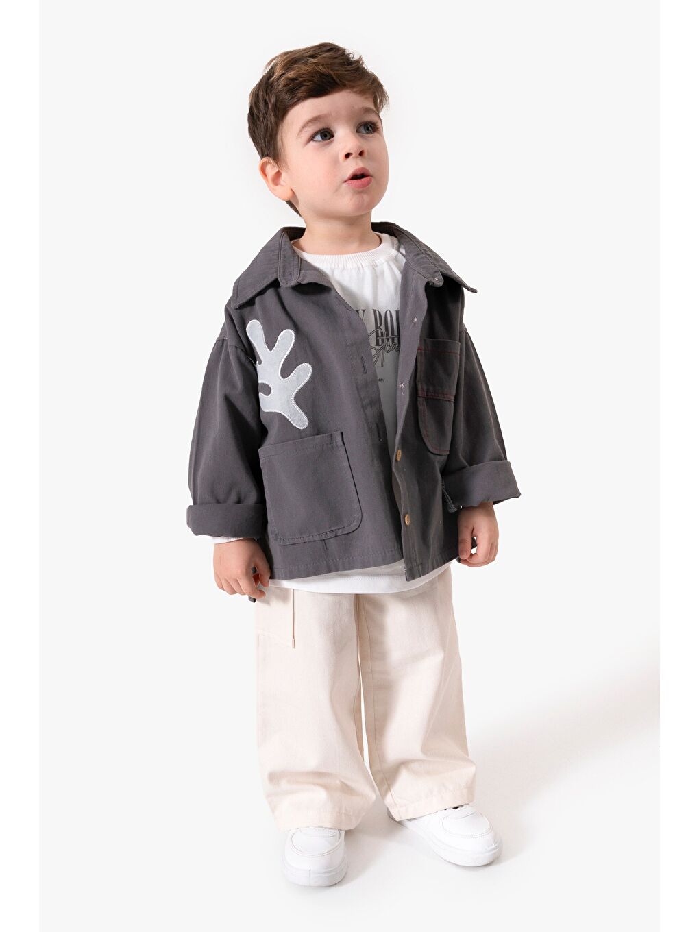 Antrasit Bayramlık Nakış Detaylı Ceketli 3'lü Erkek Çocuk Takımı 9095
