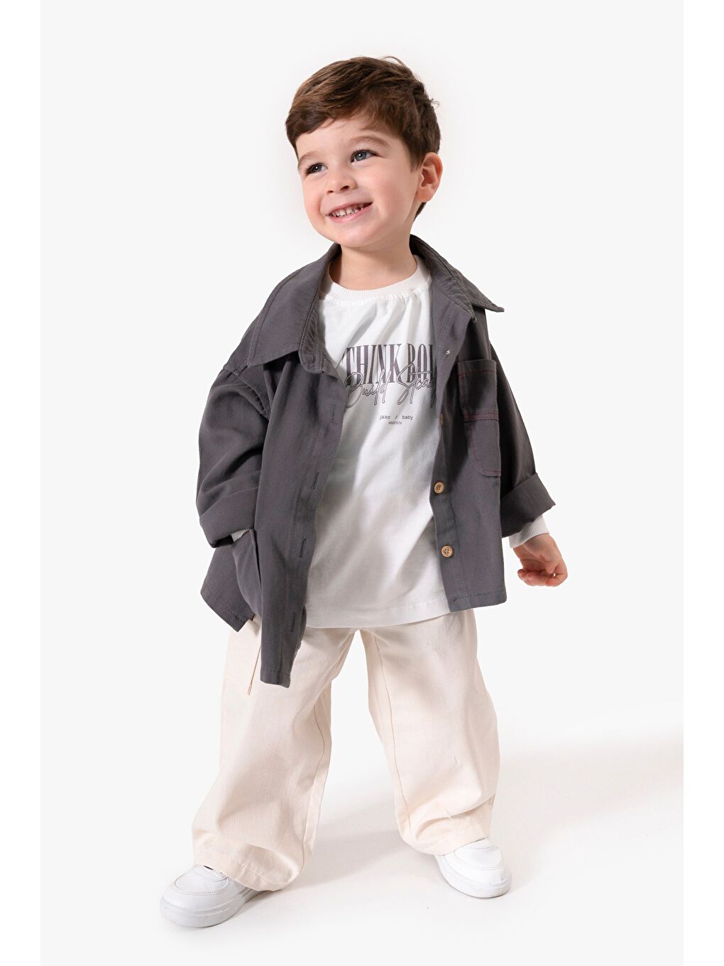 Antrasit Bayramlık Nakış Detaylı Ceketli 3'lü Erkek Çocuk Takımı 9095-1