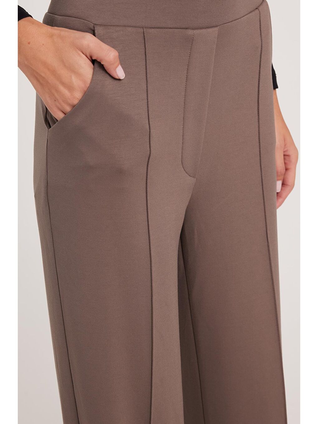 Kahverengi Kadın Relax Fit Rahat Kesim Modal Kumaş Yüksel Bel Geniş Paça Açık Kahve Pantolon-2