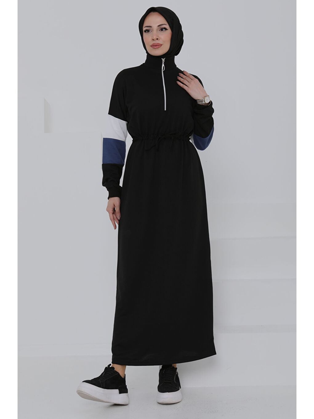 Garnili Fermuarlı Elbise Siyah - 27047