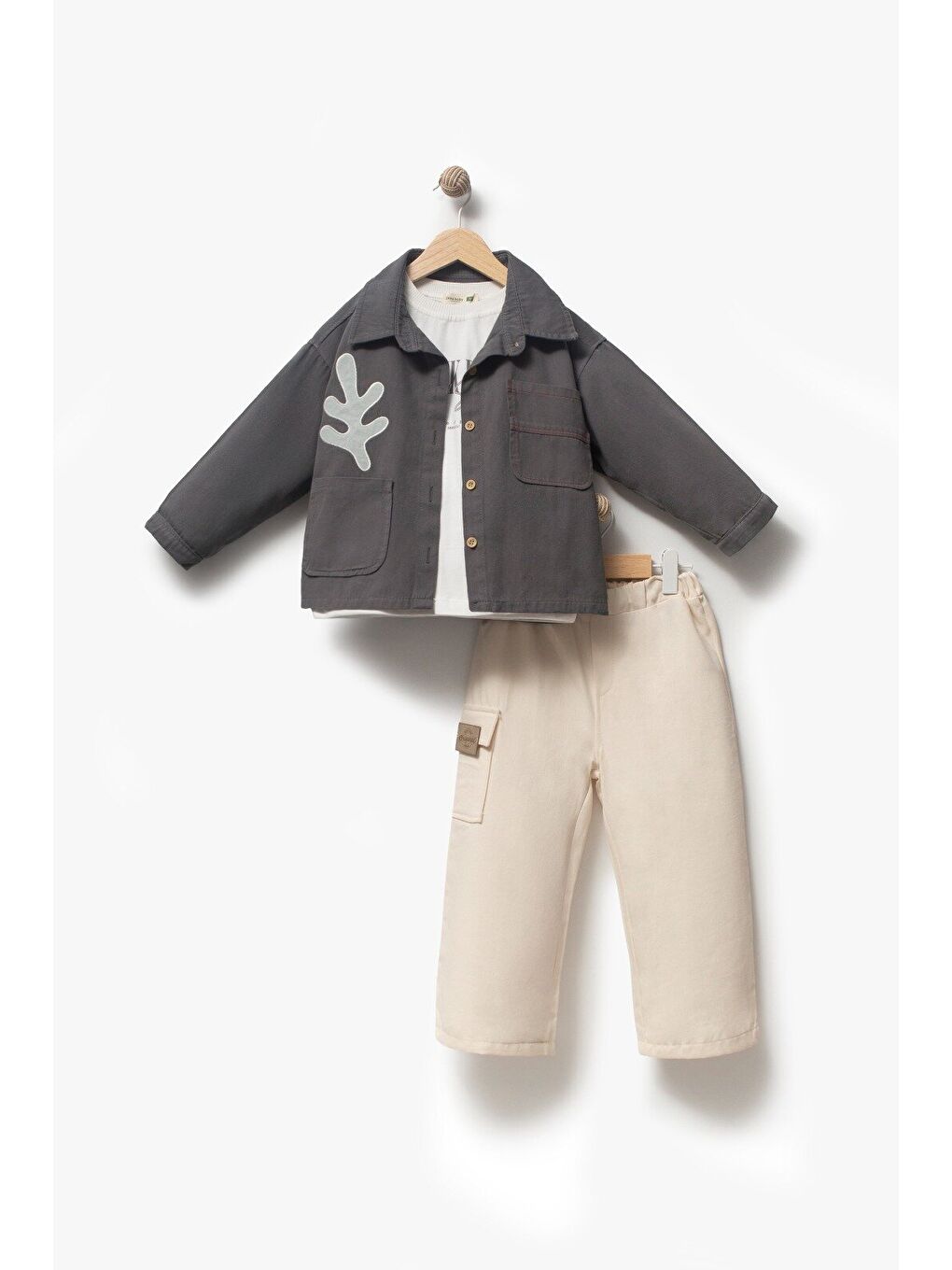Antrasit Bayramlık Nakış Detaylı Ceketli 3'lü Erkek Çocuk Takımı 9095-2