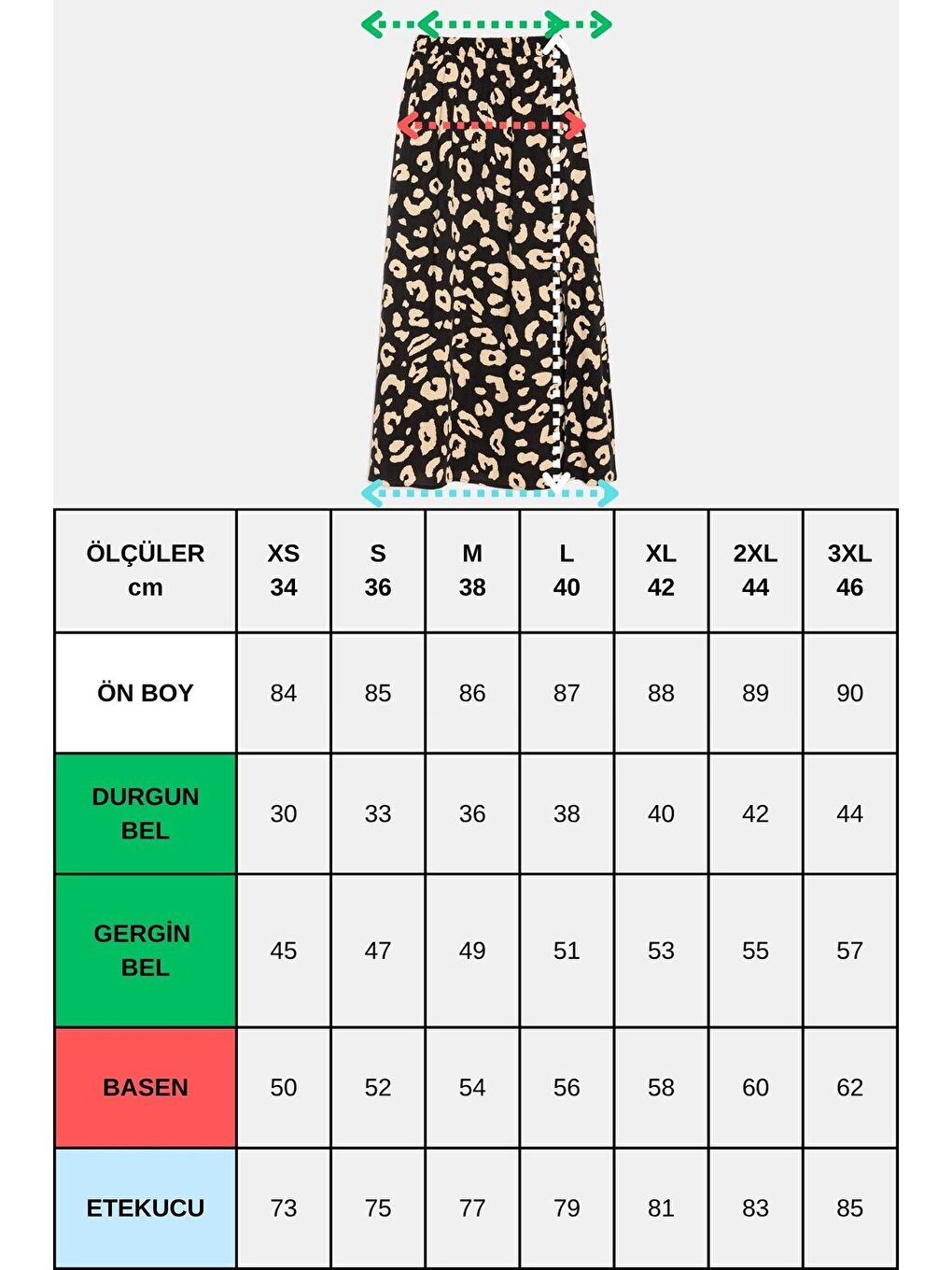 Mavi Kadın A Kesim Beli Lastikli Desenli Yırtmaçlı Midi Dokuma Etek - Viskon-1