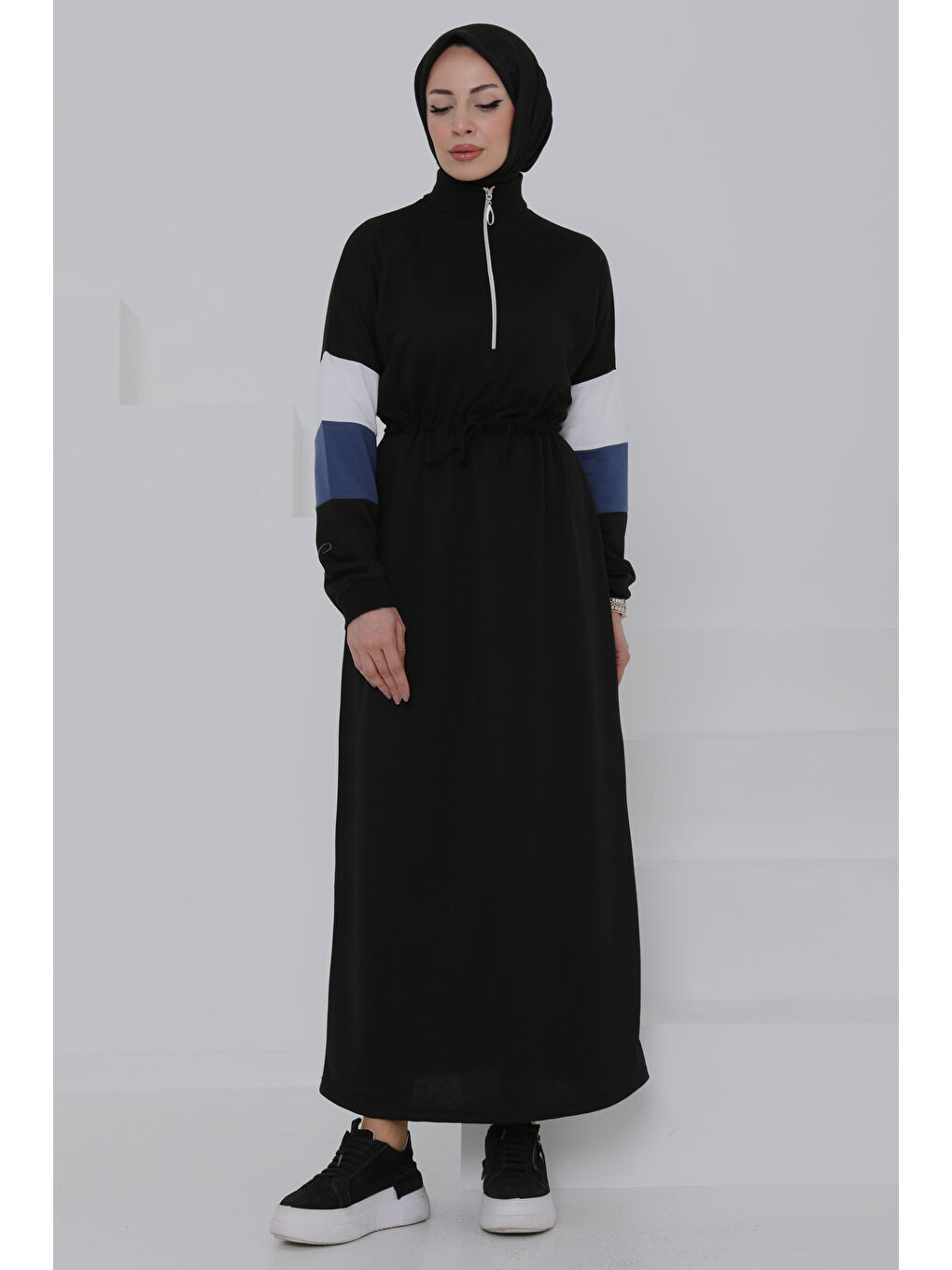 Garnili Fermuarlı Elbise Siyah - 27047-1