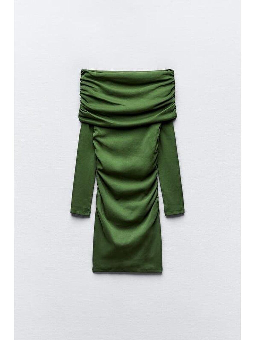 Yeşil Kadın Madonna Mendil Yaka Fırsat ürün Büzgülü Mini Elbise-2