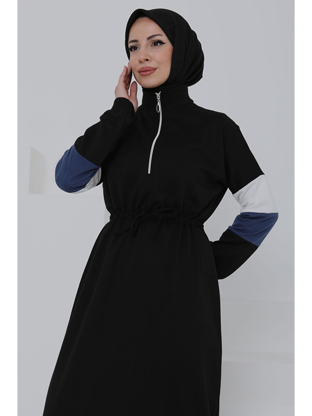 Garnili Fermuarlı Elbise Siyah - 27047-2