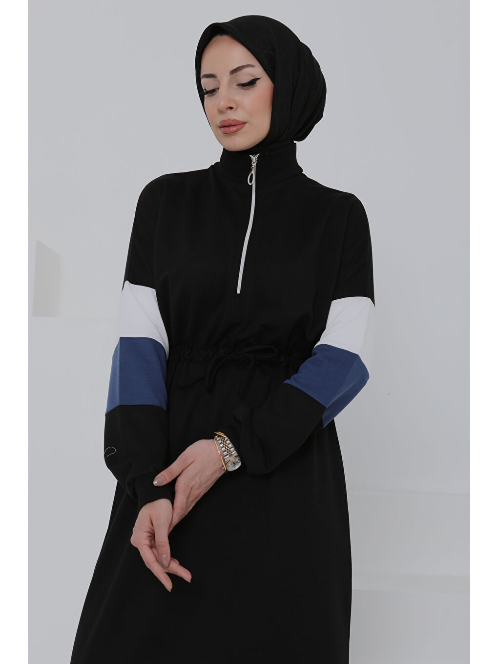 Garnili Fermuarlı Elbise Siyah - 27047-4