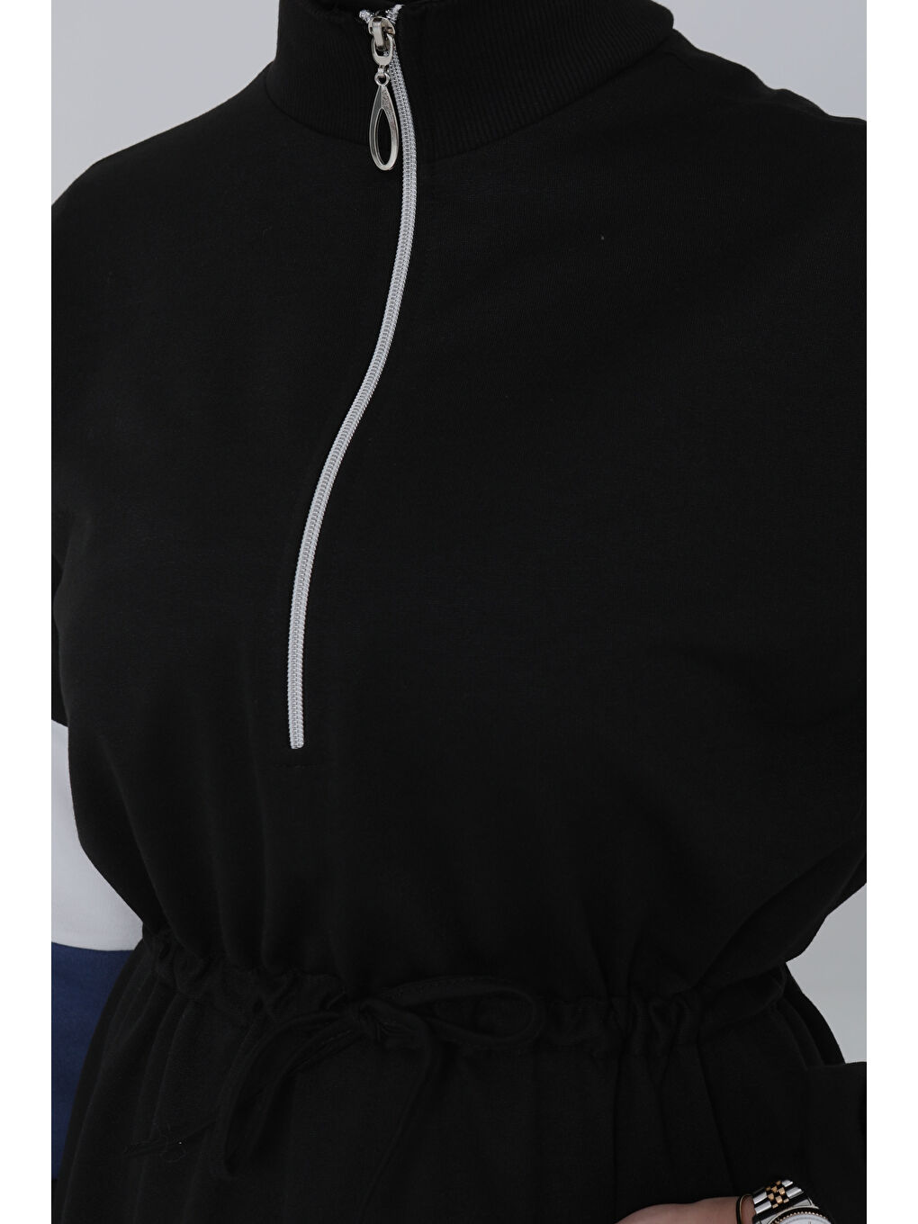 Garnili Fermuarlı Elbise Siyah - 27047-6