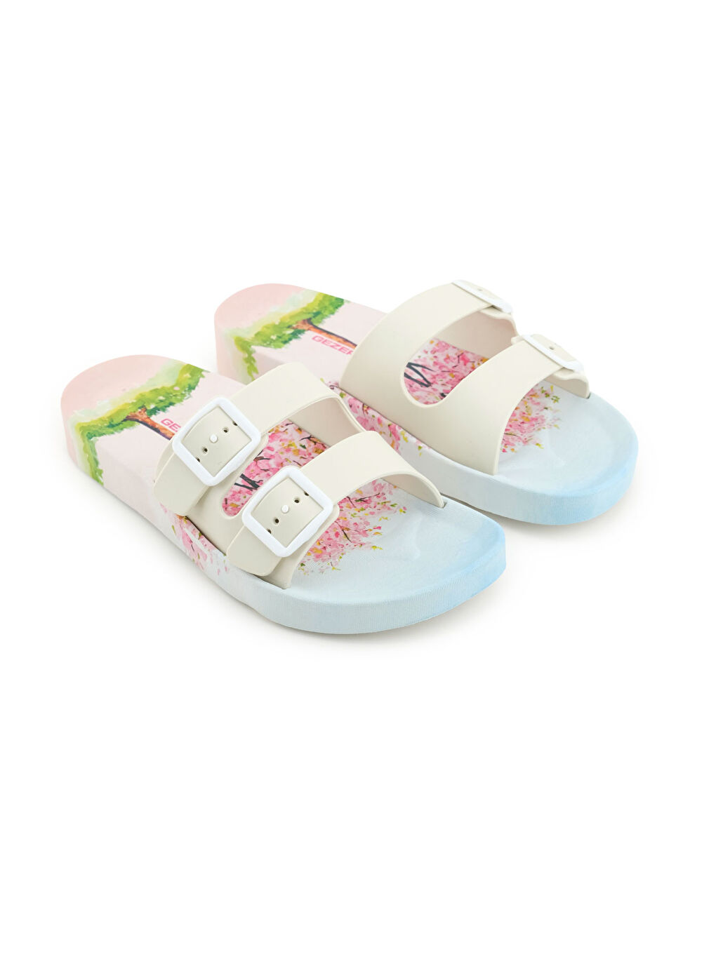 Bej Kadın Yazlık İki Toka Ayarlanabilir Ev Banyo Bahçe Havuz Rahat Taban Terlik-2