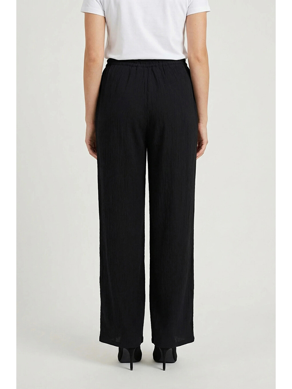 Siyah Onlnele Wide Leg Geniş Paça Belden Bağlamalı Pantolon 15370054-1