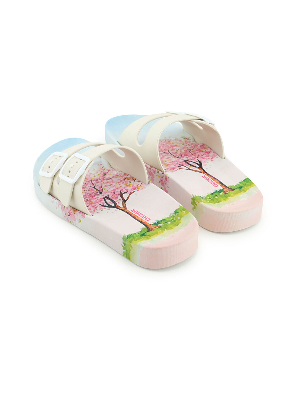 Bej Kadın Yazlık İki Toka Ayarlanabilir Ev Banyo Bahçe Havuz Rahat Taban Terlik-3