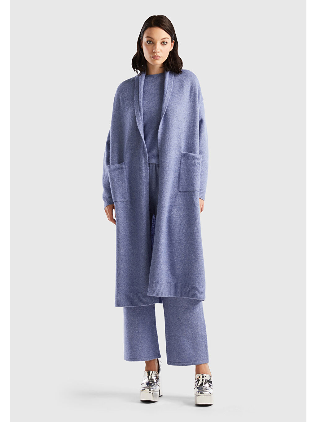 Kadın Havacı Mavi Uzun Hırka