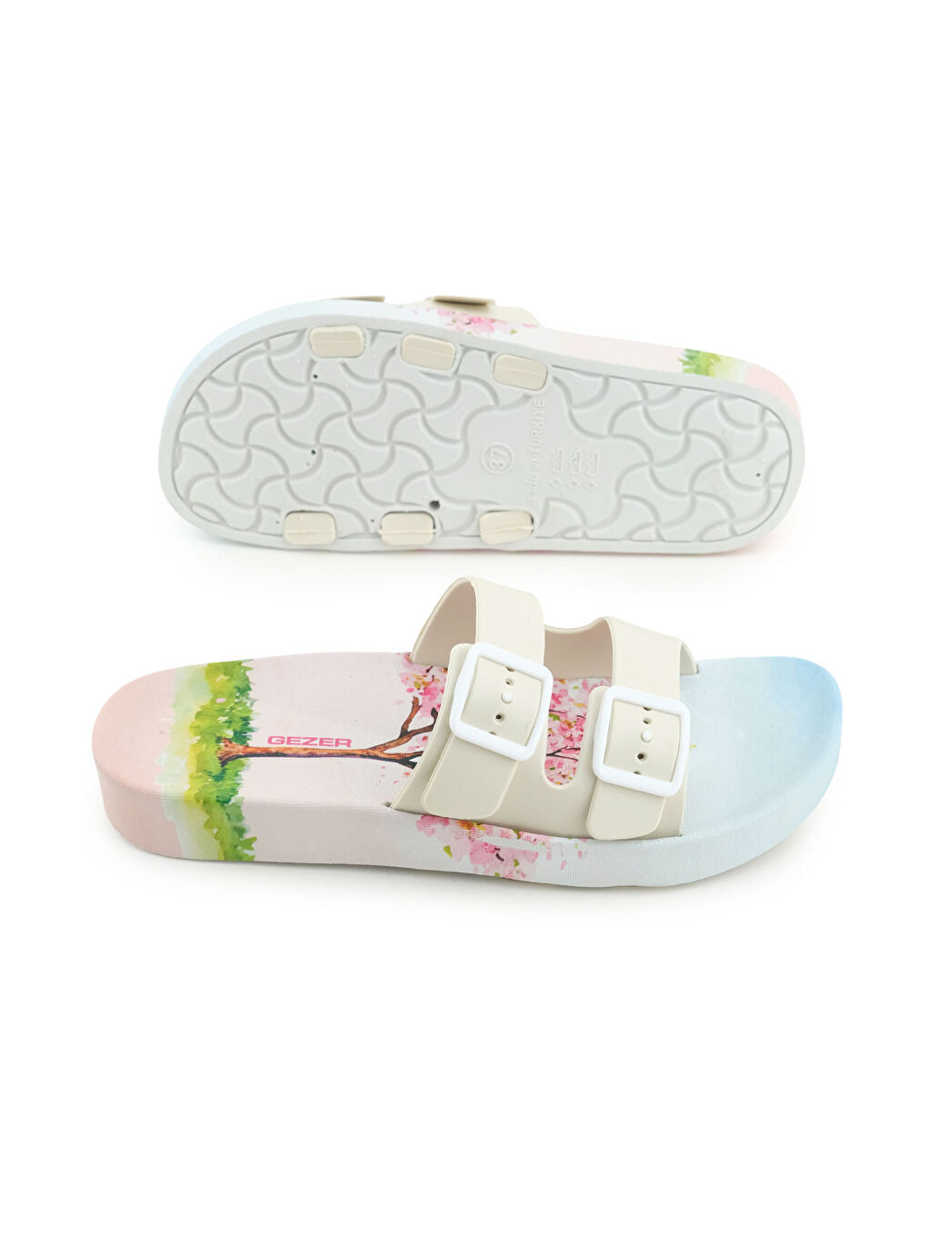 Bej Kadın Yazlık İki Toka Ayarlanabilir Ev Banyo Bahçe Havuz Rahat Taban Terlik-4