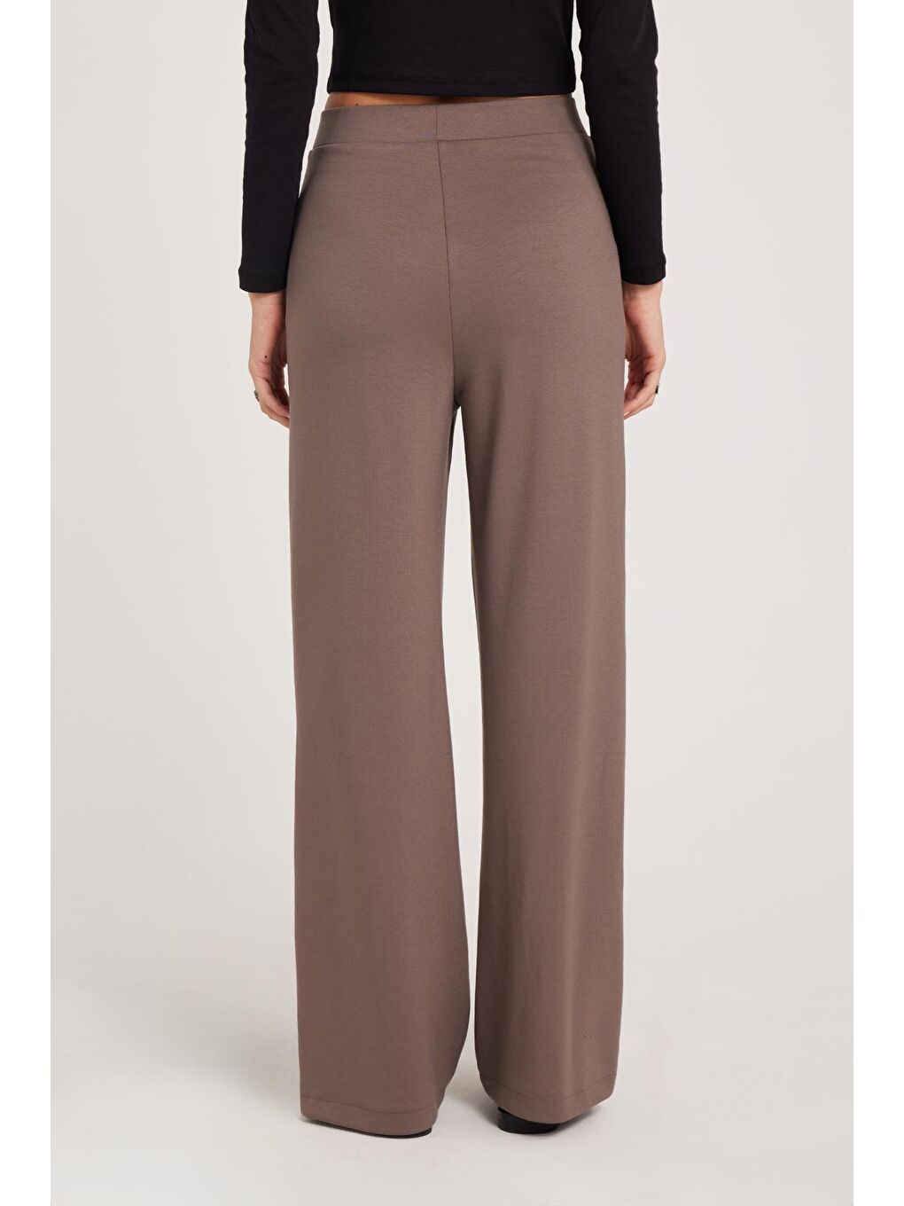 Kahverengi Kadın Relax Fit Rahat Kesim Modal Kumaş Yüksel Bel Geniş Paça Açık Kahve Pantolon-6