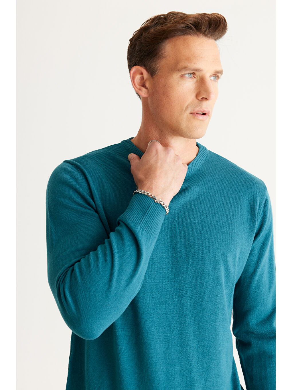 Erkek Petrol Bisiklet Yaka Triko Kazak-2