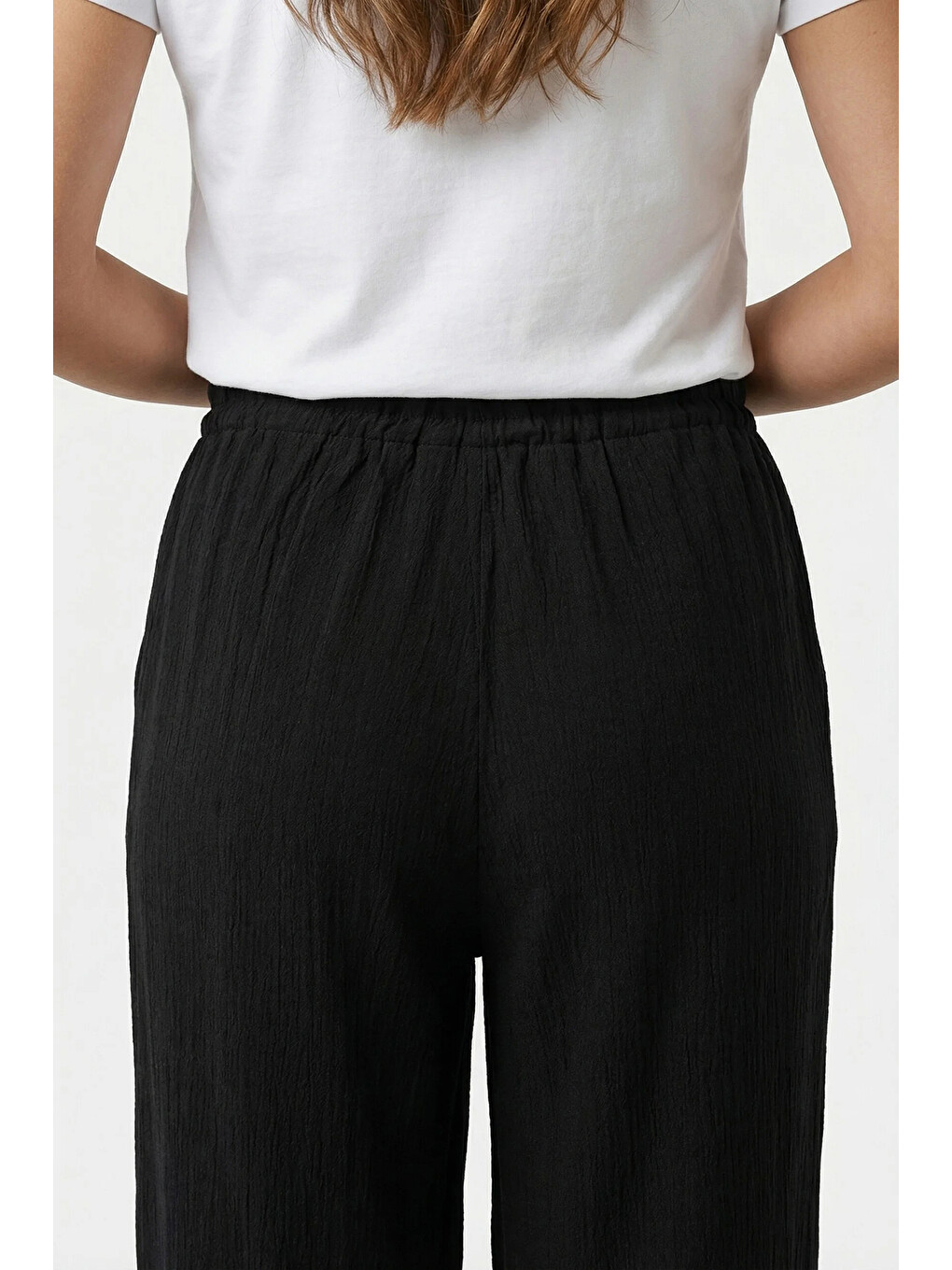 Siyah Onlnele Wide Leg Geniş Paça Belden Bağlamalı Pantolon 15370054-2